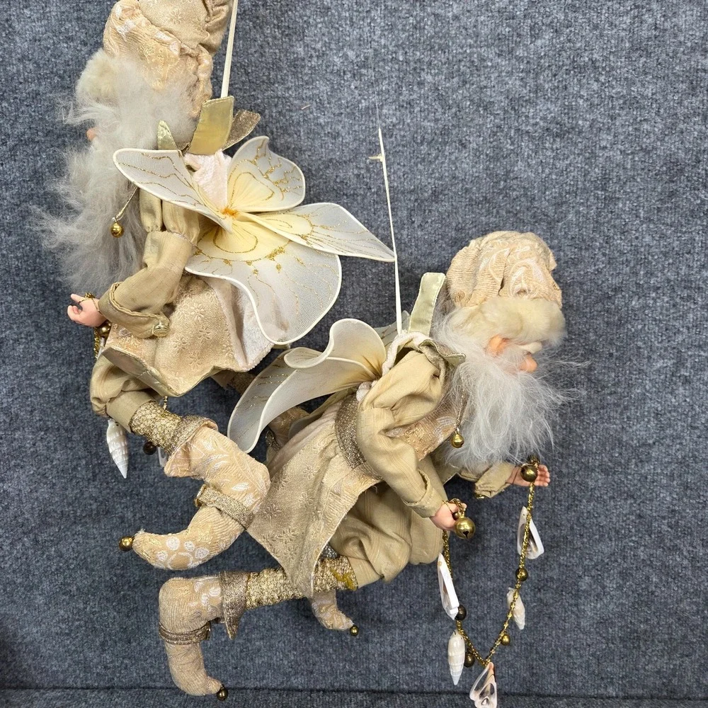 2‎ Mark Roberts Fairy Tan Gold Sea Shells Bells Nautical Whimsical Shelf Sitters